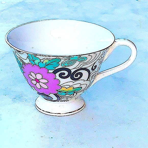 GRACES TEAWARE FOOTED CUP SAUCER SET NEW PASTEL BLACK FLORAL - Picture 7 of 9